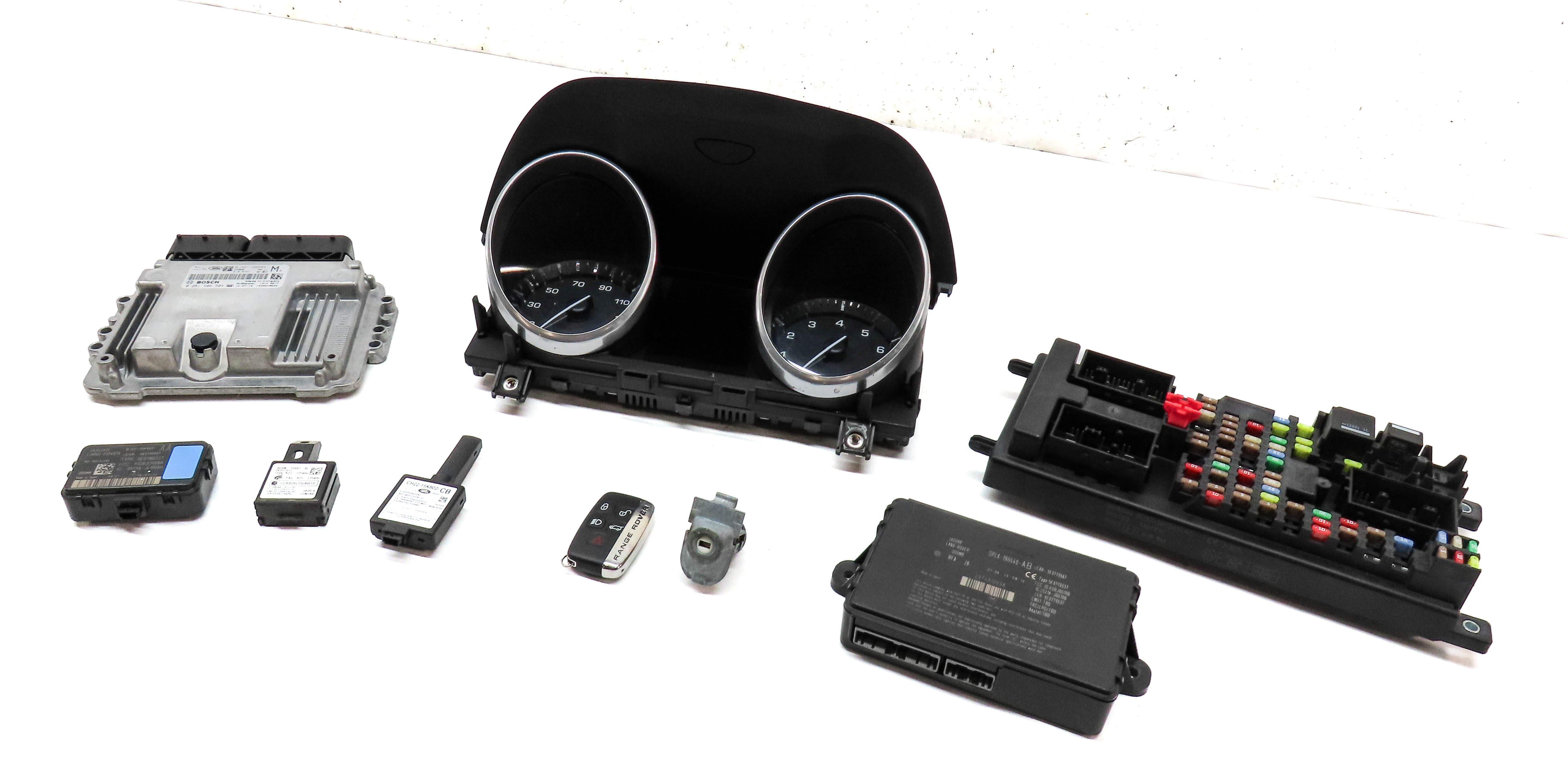 12-13 RANGE ROVER EVOQUE (L538) 2.0L TURBO ENGINE ECM IMMOBILIZER MODULE KEY SET — exact item pictured